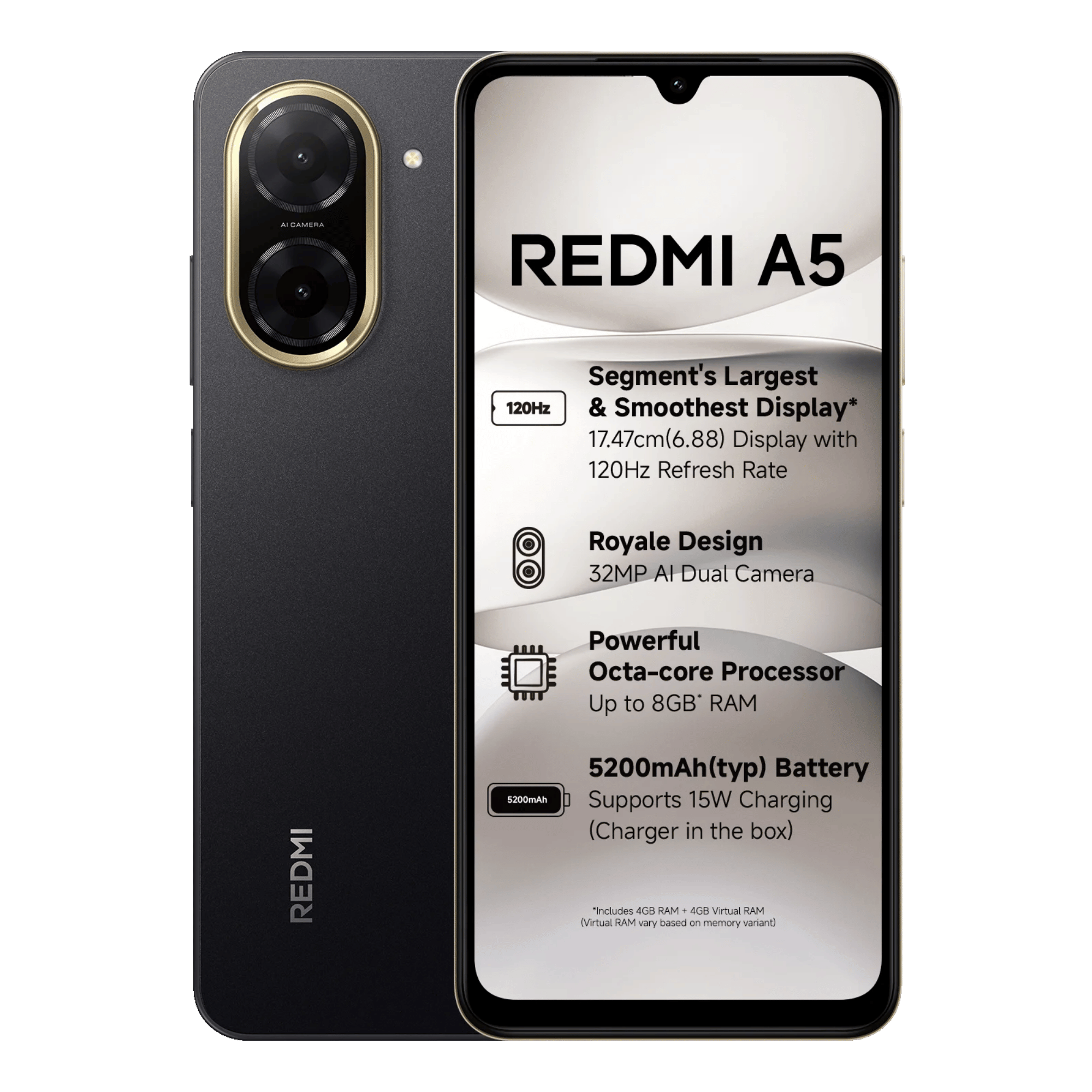 redmi-a5-just-black-128gb-4gb-ram-Front-Back-View